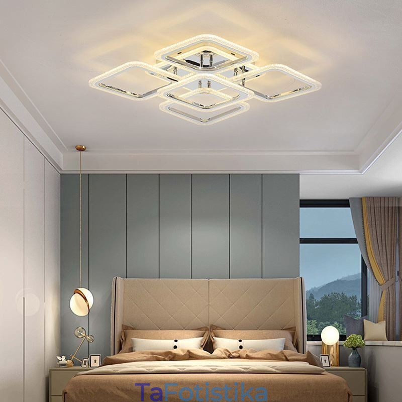 Flush Mount Chrome Ακρυλικό τετράγωνο φωτιστικό οροφής 5 φώτα