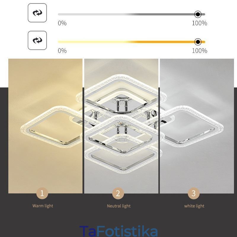 Flush Mount Chrome Ακρυλικό τετράγωνο φωτιστικό οροφής 5 φώτα