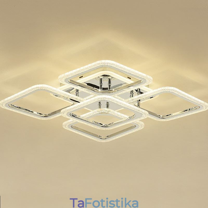 Flush Mount Chrome Ακρυλικό τετράγωνο φωτιστικό οροφής 5 φώτα