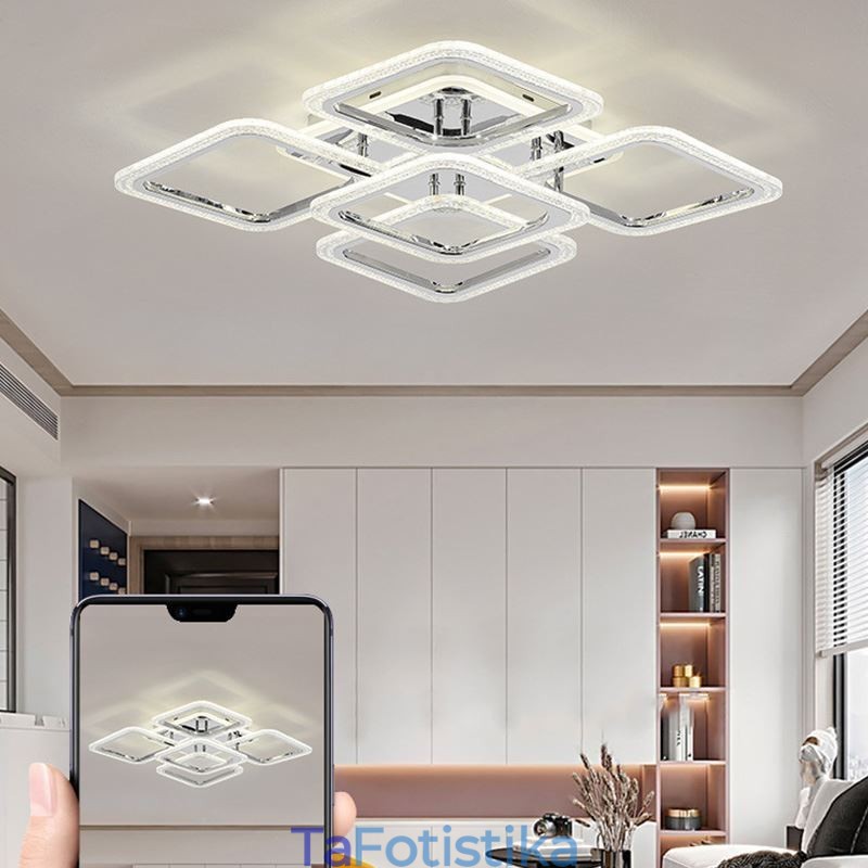 Flush Mount Chrome Ακρυλικό τετράγωνο φωτιστικό οροφής 5 φώτα