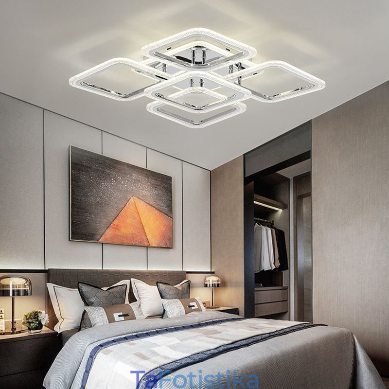Flush Mount Chrome Ακρυλικό τετράγωνο φωτιστικό οροφής 5 φώτα