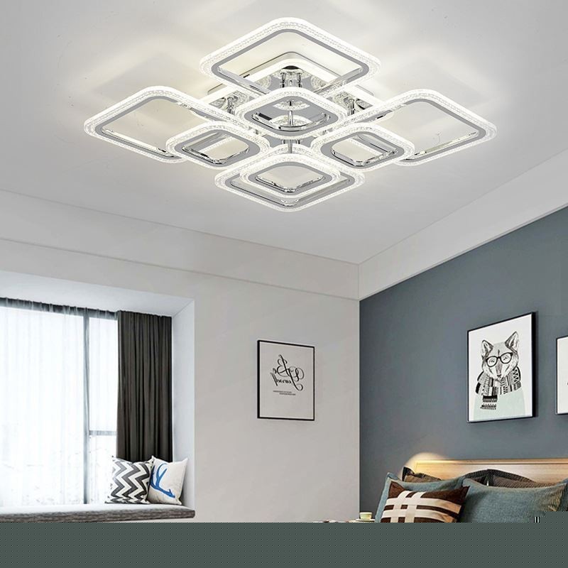 Flush Mount Ακρυλικό τετράγωνο φωτιστικό οροφής χρωμίου 8 φώτα