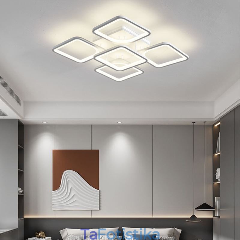 Flush Mount Λευκό Ακρυλικό Τετράγωνο Φωτιστικό Οροφής 5 Φωτιστικά 8 Φώτα