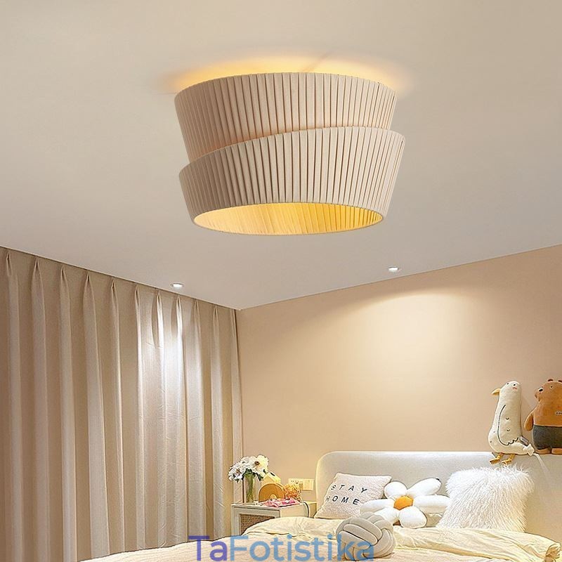 Φωτιστικό οροφής Wabi Sabi Flush Mount French Cream Style από ύφασμα διπλής στρώσης