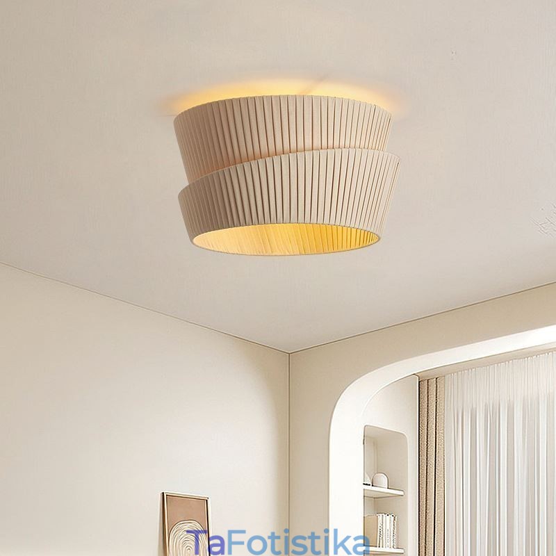 Φωτιστικό οροφής Wabi Sabi Flush Mount French Cream Style από ύφασμα διπλής στρώσης