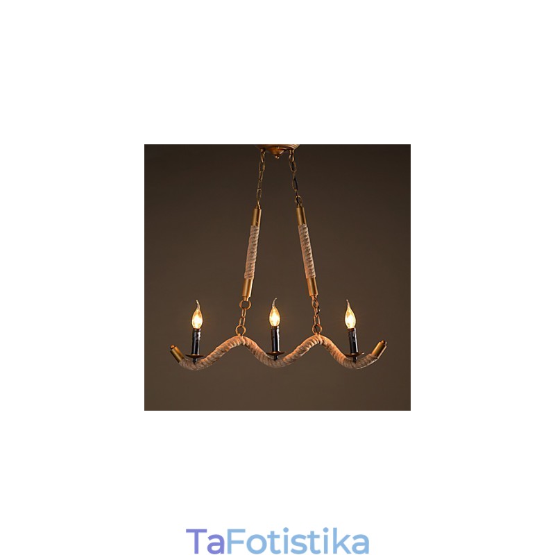 Πολυέλαιος Candle Hemp Vintage κρεμαστό σφυρήλατο σίδερο πολυέλαιος από σχοινί κάνναβης