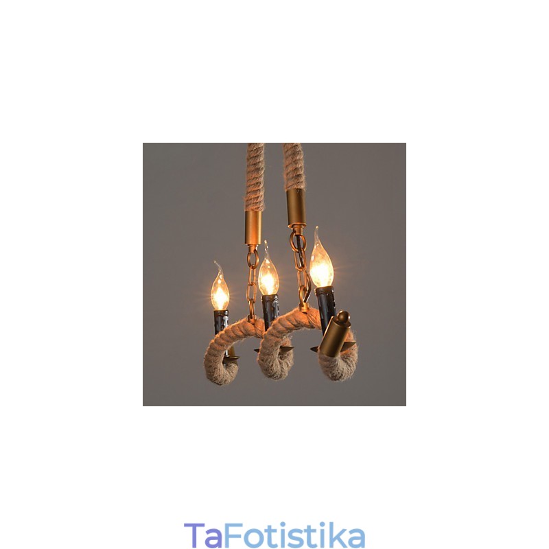 Πολυέλαιος Candle Hemp Vintage κρεμαστό σφυρήλατο σίδερο πολυέλαιος από σχοινί κάνναβης