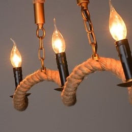 Πολυέλαιος Candle Hemp Vintage κρεμαστό σφυρήλατο σίδερο πολυέλαιος από σχοινί κάνναβης