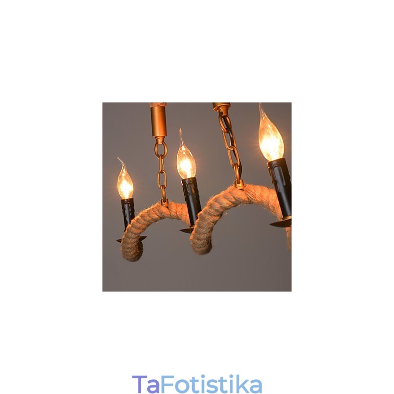 Πολυέλαιος Candle Hemp Vintage κρεμαστό σφυρήλατο σίδερο πολυέλαιος από σχοινί κάνναβης