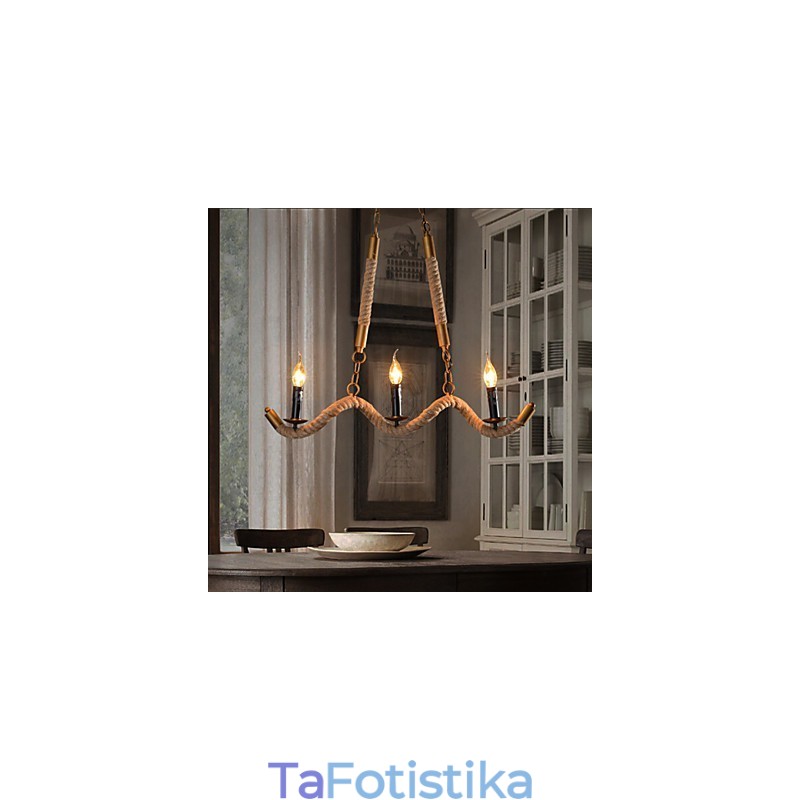 Πολυέλαιος Candle Hemp Vintage κρεμαστό σφυρήλατο σίδερο πολυέλαιος από σχοινί κάνναβης