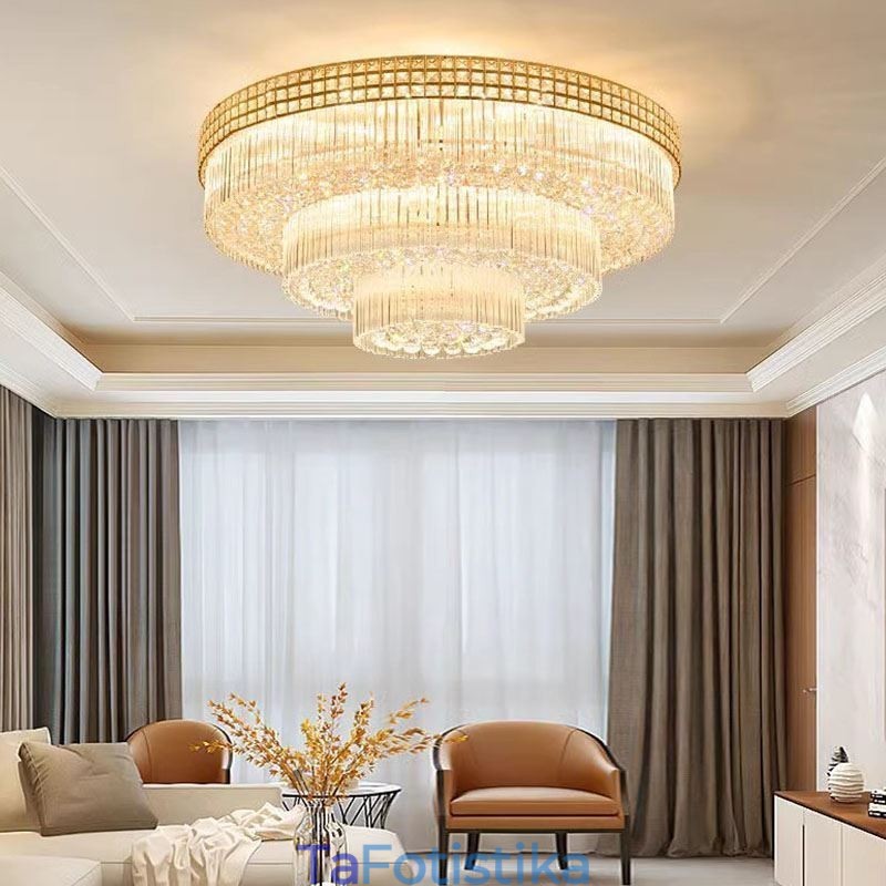 Crystal Flush Mount Στρογγυλό Κρυστάλλινο Φωτιστικό Οροφής με Τηλεχειριστήριο 80CM