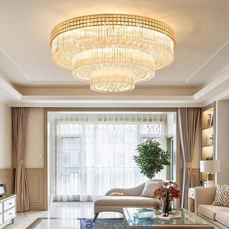 Crystal Flush Mount Στρογγυλό Κρυστάλλινο Φωτιστικό Οροφής με Τηλεχειριστήριο 80CM