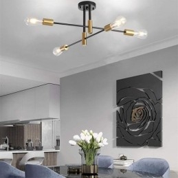 Φωτιστικό οροφής 4 φώτα Μαύρο Sputnik Πολυέλαιος Mid Century Semi Flush Mount Light