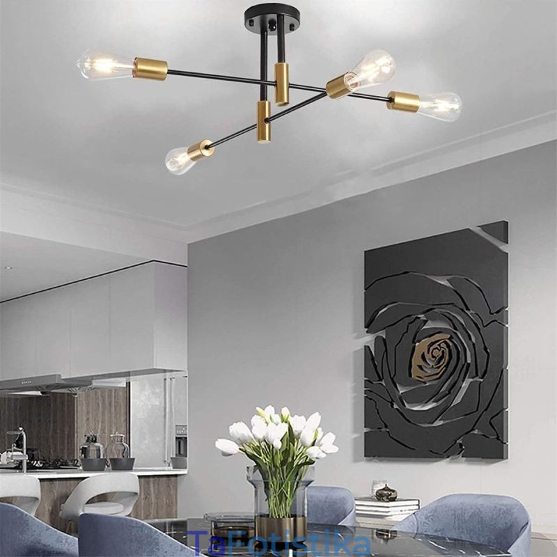 Φωτιστικό οροφής 4 φώτα Μαύρο Sputnik Πολυέλαιος Mid Century Semi Flush Mount Light