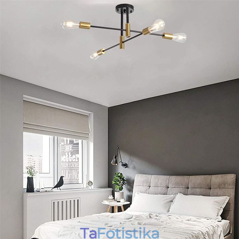Φωτιστικό οροφής 4 φώτα Μαύρο Sputnik Πολυέλαιος Mid Century Semi Flush Mount Light