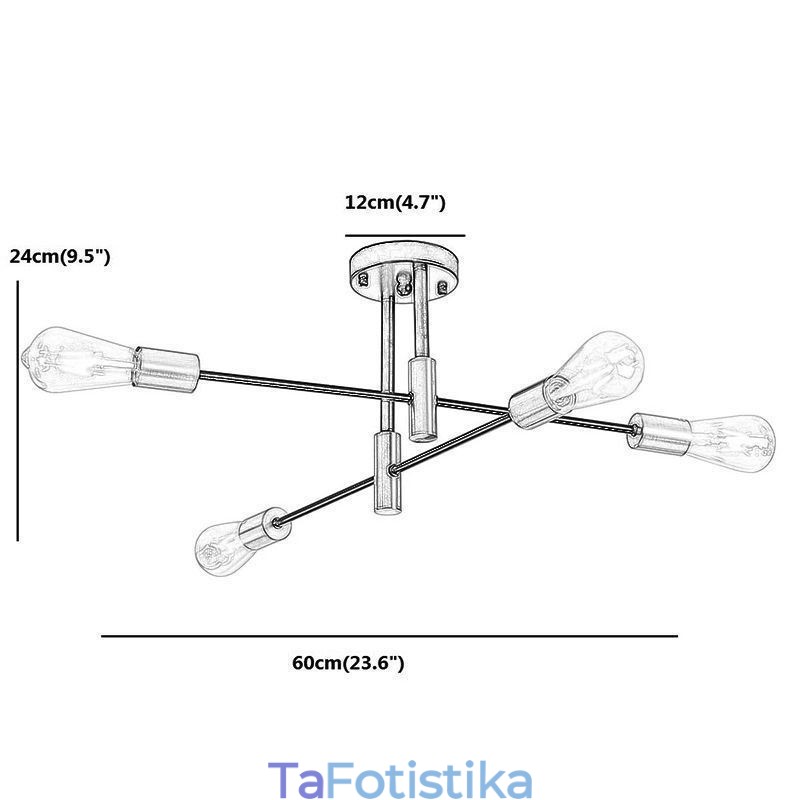 Φωτιστικό οροφής 4 φώτα Μαύρο Sputnik Πολυέλαιος Mid Century Semi Flush Mount Light