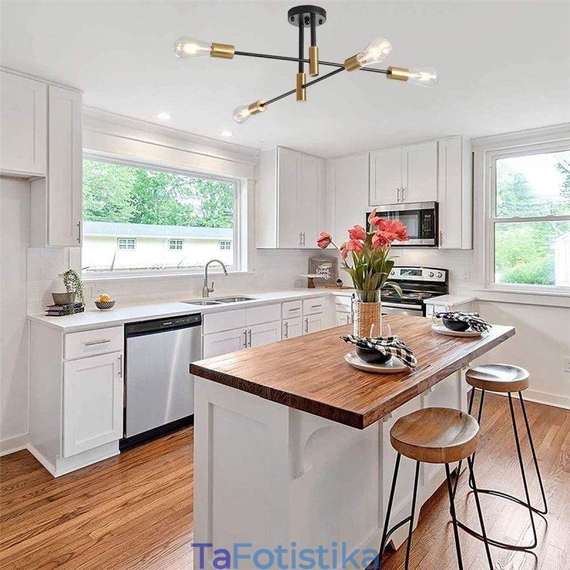 Φωτιστικό οροφής 4 φώτα Μαύρο Sputnik Πολυέλαιος Mid Century Semi Flush Mount Light
