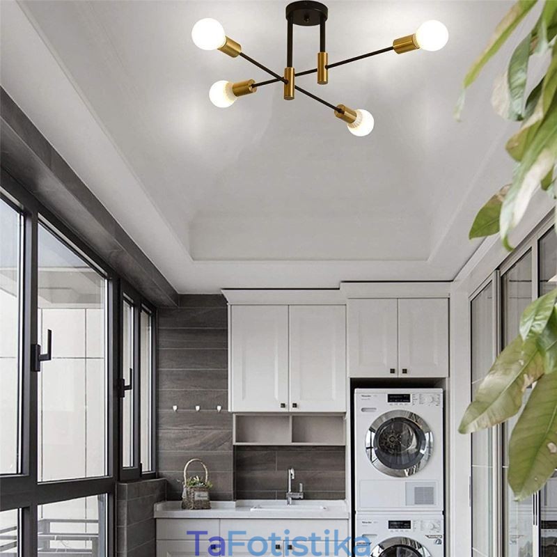 Φωτιστικό οροφής 4 φώτα Μαύρο Sputnik Πολυέλαιος Mid Century Semi Flush Mount Light