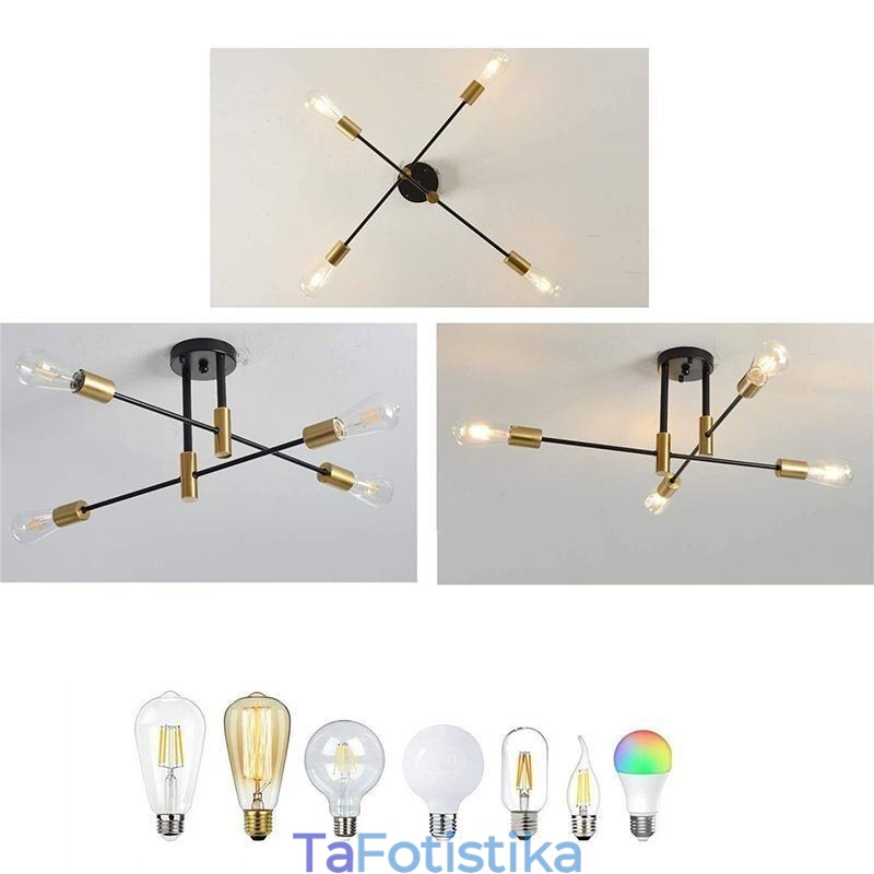 Φωτιστικό οροφής 4 φώτα Μαύρο Sputnik Πολυέλαιος Mid Century Semi Flush Mount Light