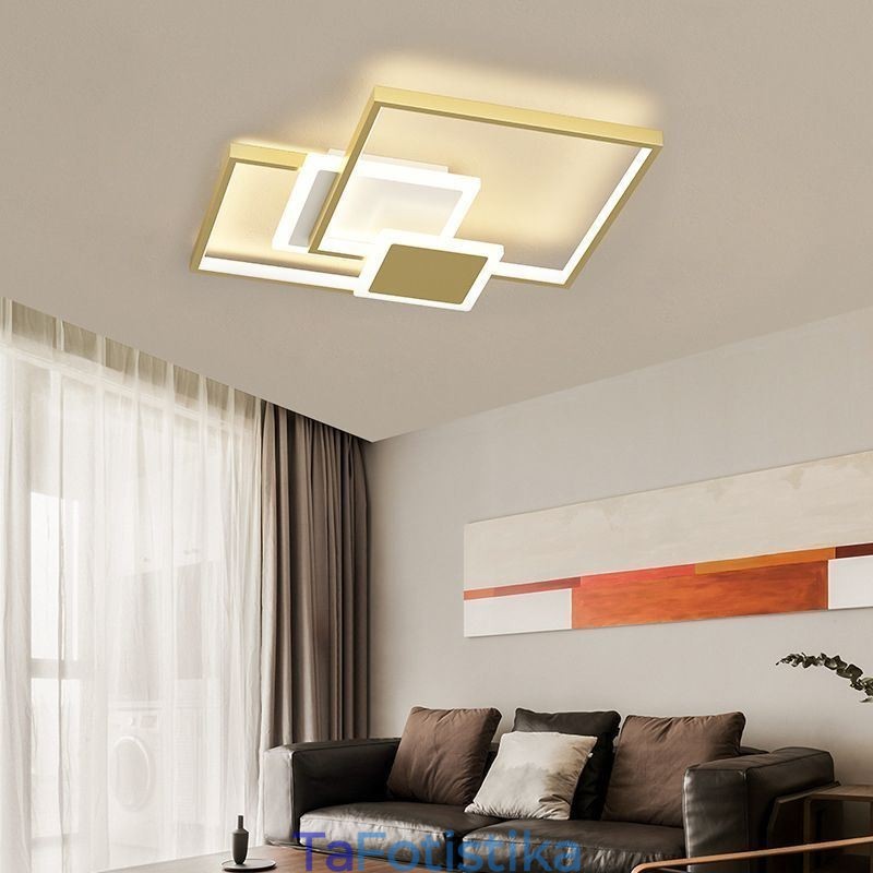 Μοντέρνο Golden Flush Mount γεωμετρικό φωτιστικό οροφής 2 επιπέδων