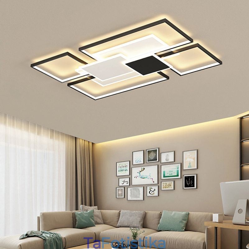 Μοντέρνο Golden Flush Mount γεωμετρικό φωτιστικό οροφής 2 επιπέδων