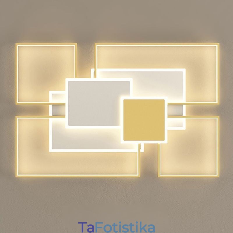 Μοντέρνο Golden Flush Mount γεωμετρικό φωτιστικό οροφής 2 επιπέδων