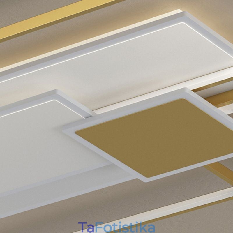 Μοντέρνο Golden Flush Mount γεωμετρικό φωτιστικό οροφής 2 επιπέδων