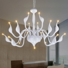 18 Lights Ανοξείδωτο Post Modern Swan Φωτιστικό πολυελαίου G4 Λευκό φινίρισμα
