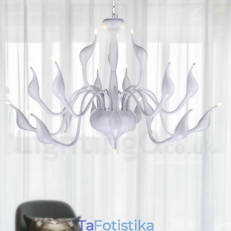 18 Lights Ανοξείδωτο Post Modern Swan Φωτιστικό πολυελαίου G4 Λευκό φινίρισμα