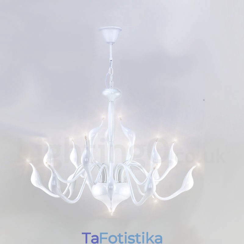 18 Lights Ανοξείδωτο Post Modern Swan Φωτιστικό πολυελαίου G4 Λευκό φινίρισμα