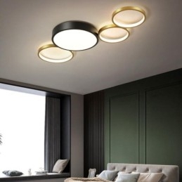Φωτιστικό οροφής 4 Rings Flush Mount Μοναδικός μαύρος+χρυσός φωτισμός αμπαζούρ