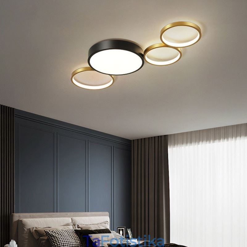 Φωτιστικό οροφής 4 Rings Flush Mount Μοναδικός μαύρος+χρυσός φωτισμός αμπαζούρ