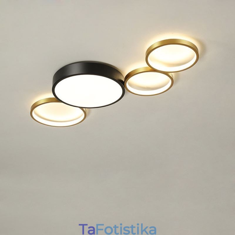 Φωτιστικό οροφής 4 Rings Flush Mount Μοναδικός μαύρος+χρυσός φωτισμός αμπαζούρ