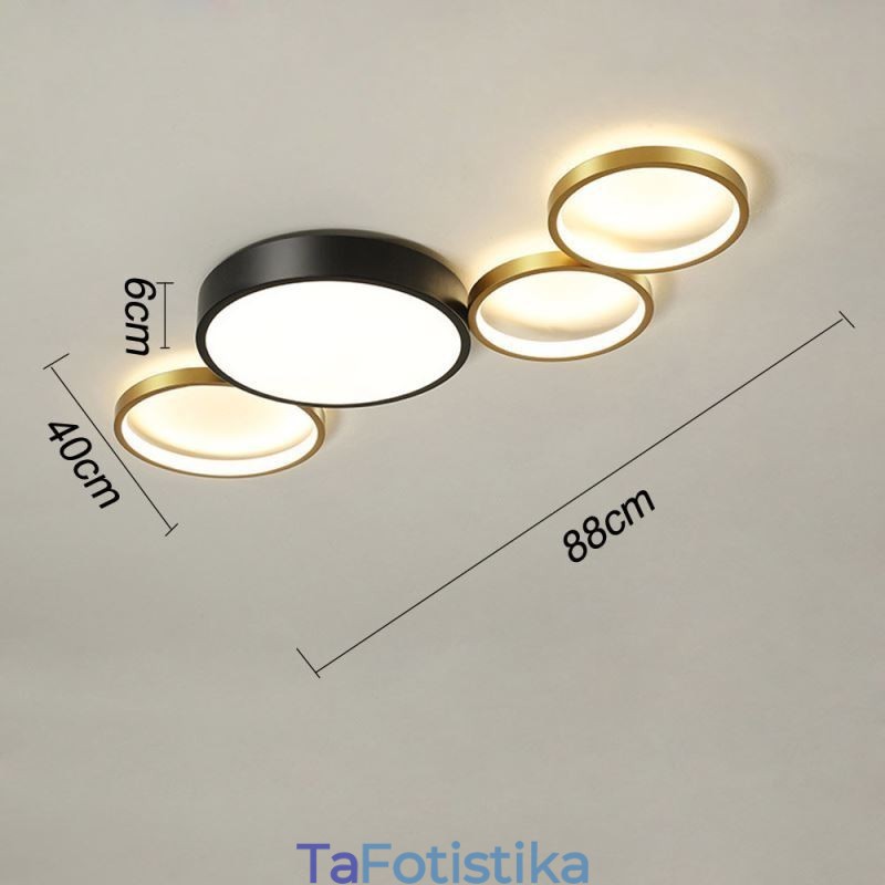 Φωτιστικό οροφής 4 Rings Flush Mount Μοναδικός μαύρος+χρυσός φωτισμός αμπαζούρ