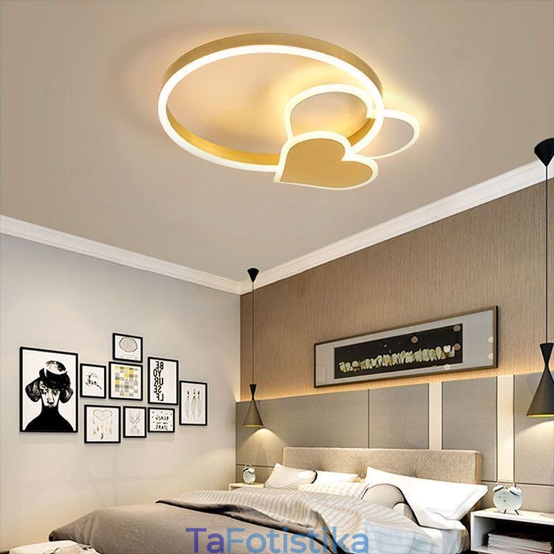 Μοντέρνο Acrylic Flush Mount Gold Διπλό Φωτιστικό Οροφής Καρδιάς
