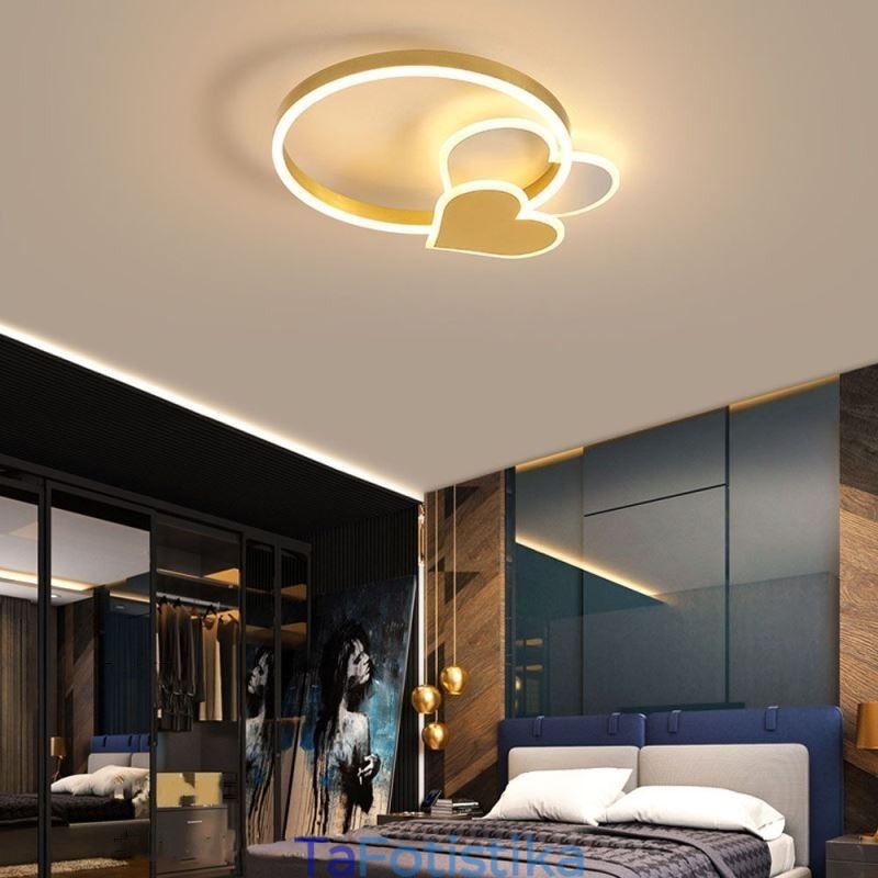 Μοντέρνο Acrylic Flush Mount Gold Διπλό Φωτιστικό Οροφής Καρδιάς