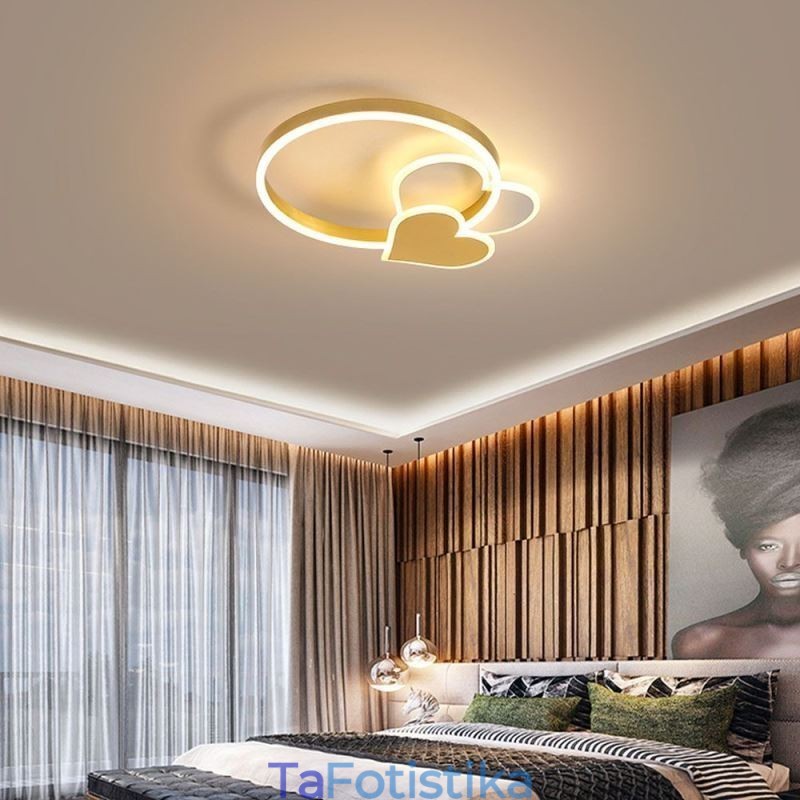 Μοντέρνο Acrylic Flush Mount Gold Διπλό Φωτιστικό Οροφής Καρδιάς
