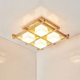 Φωτιστικό οροφής Nordic Square Grid Flush Mount Φωτιστικό από καουτσούκ από ξύλο