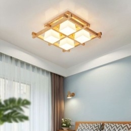 Φωτιστικό οροφής Nordic Square Grid Flush Mount Φωτιστικό από καουτσούκ από ξύλο