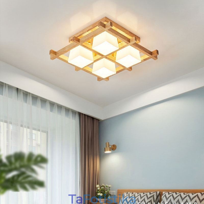 Φωτιστικό οροφής Nordic Square Grid Flush Mount Φωτιστικό από καουτσούκ από ξύλο