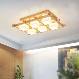 Φωτιστικό οροφής Nordic Square Grid Flush Mount Φωτιστικό από καουτσούκ από ξύλο
