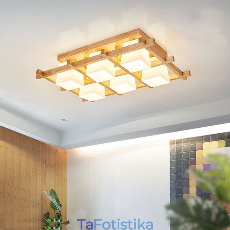 Φωτιστικό οροφής Nordic Square Grid Flush Mount Φωτιστικό από καουτσούκ από ξύλο