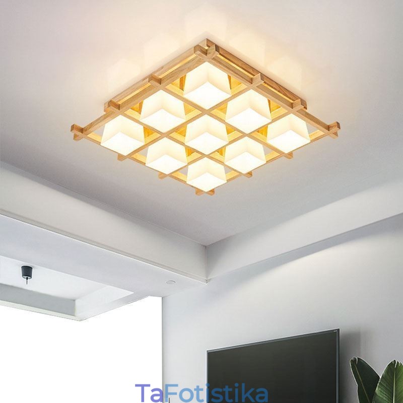 Φωτιστικό οροφής Nordic Square Grid Flush Mount Φωτιστικό από καουτσούκ από ξύλο