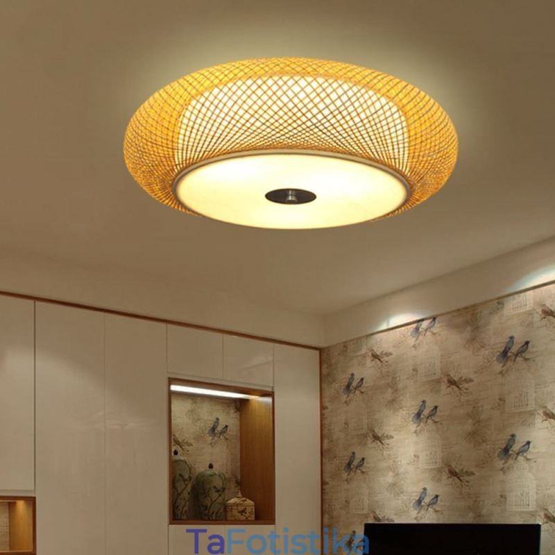 Μοντέρνο Bamboo Flush Mount κινέζικο υφαντό φωτιστικό οροφής