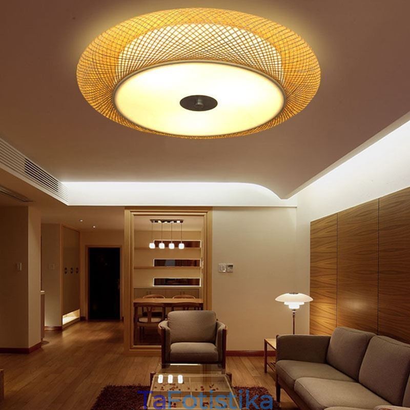 Μοντέρνο Bamboo Flush Mount κινέζικο υφαντό φωτιστικό οροφής