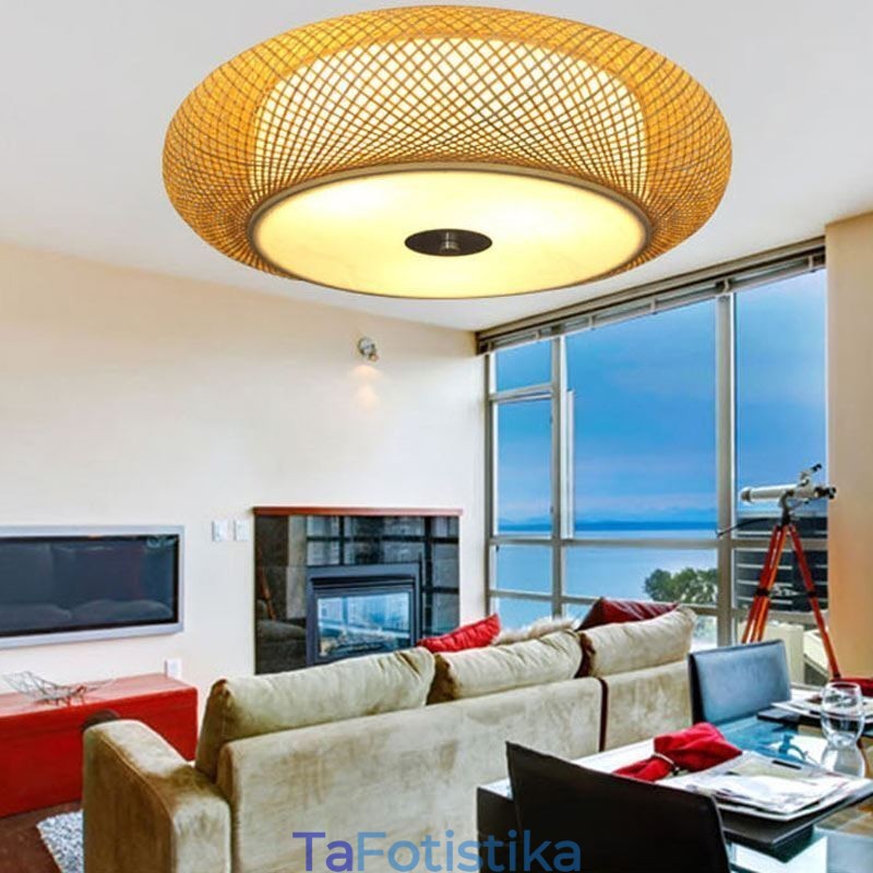 Μοντέρνο Bamboo Flush Mount κινέζικο υφαντό φωτιστικό οροφής