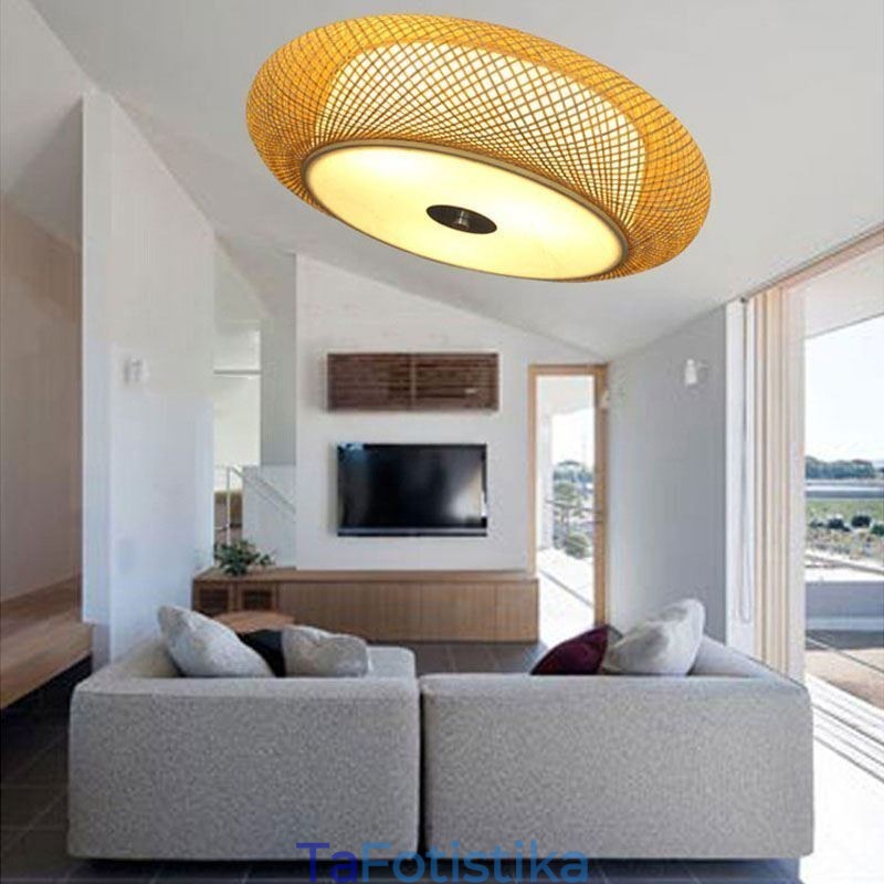 Μοντέρνο Bamboo Flush Mount κινέζικο υφαντό φωτιστικό οροφής