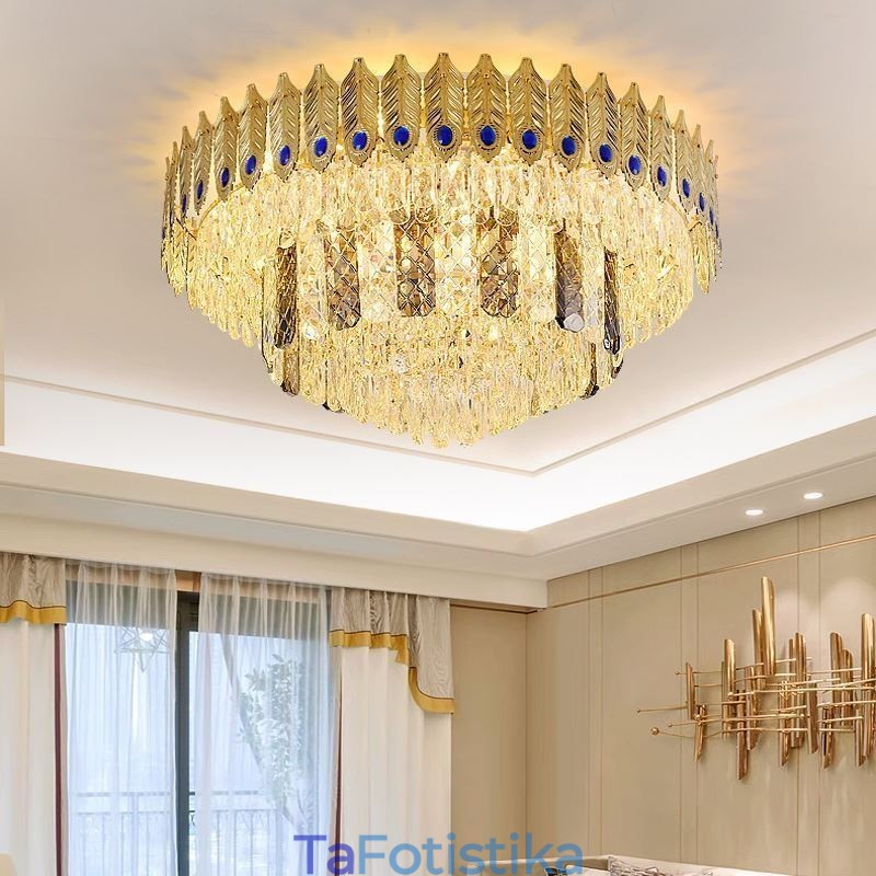 Crystal Flush Mount Στρογγυλό ηλεκτρολυμένο χρυσό πολυτελές φωτιστικό οροφής Phoenix Tail