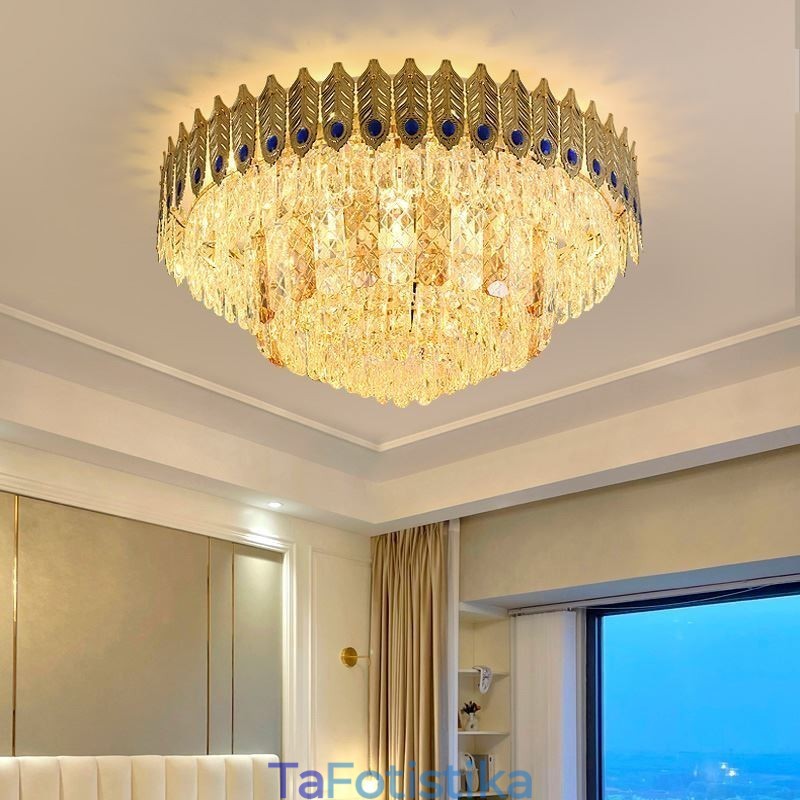 Crystal Flush Mount Στρογγυλό ηλεκτρολυμένο χρυσό πολυτελές φωτιστικό οροφής Phoenix Tail