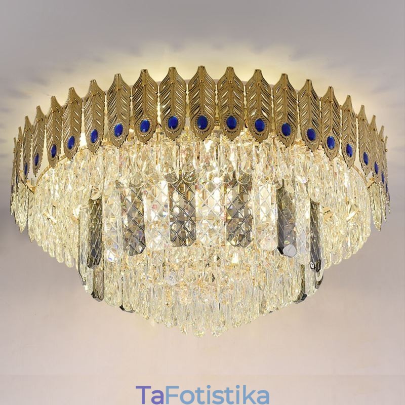 Crystal Flush Mount Στρογγυλό ηλεκτρολυμένο χρυσό πολυτελές φωτιστικό οροφής Phoenix Tail